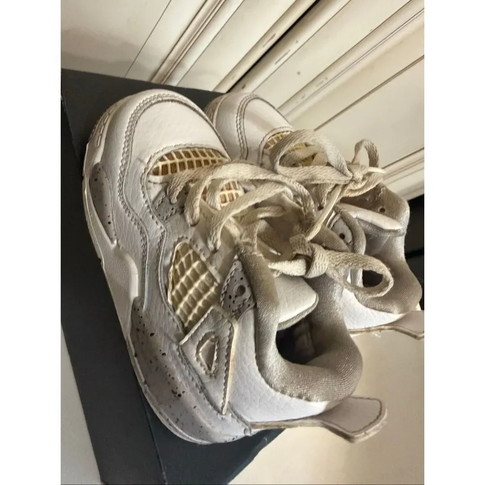 Air Jordan Toddler 4 Retro Leather Lace Up Sneaker Shoes White Oreo Size 7C